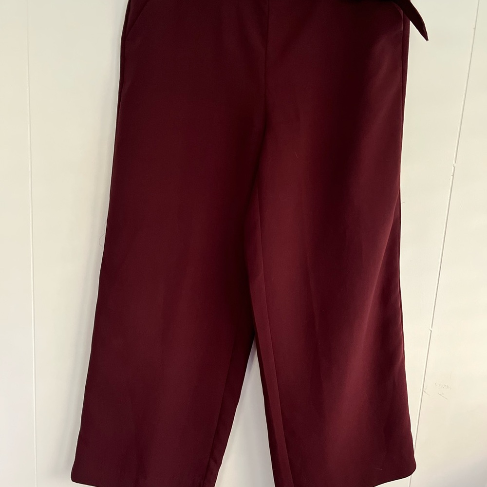 Ann Taylor Factory Burgundy Dress Pants Slacks Belt Wide Leg Size 8 - Picture 5 of 11